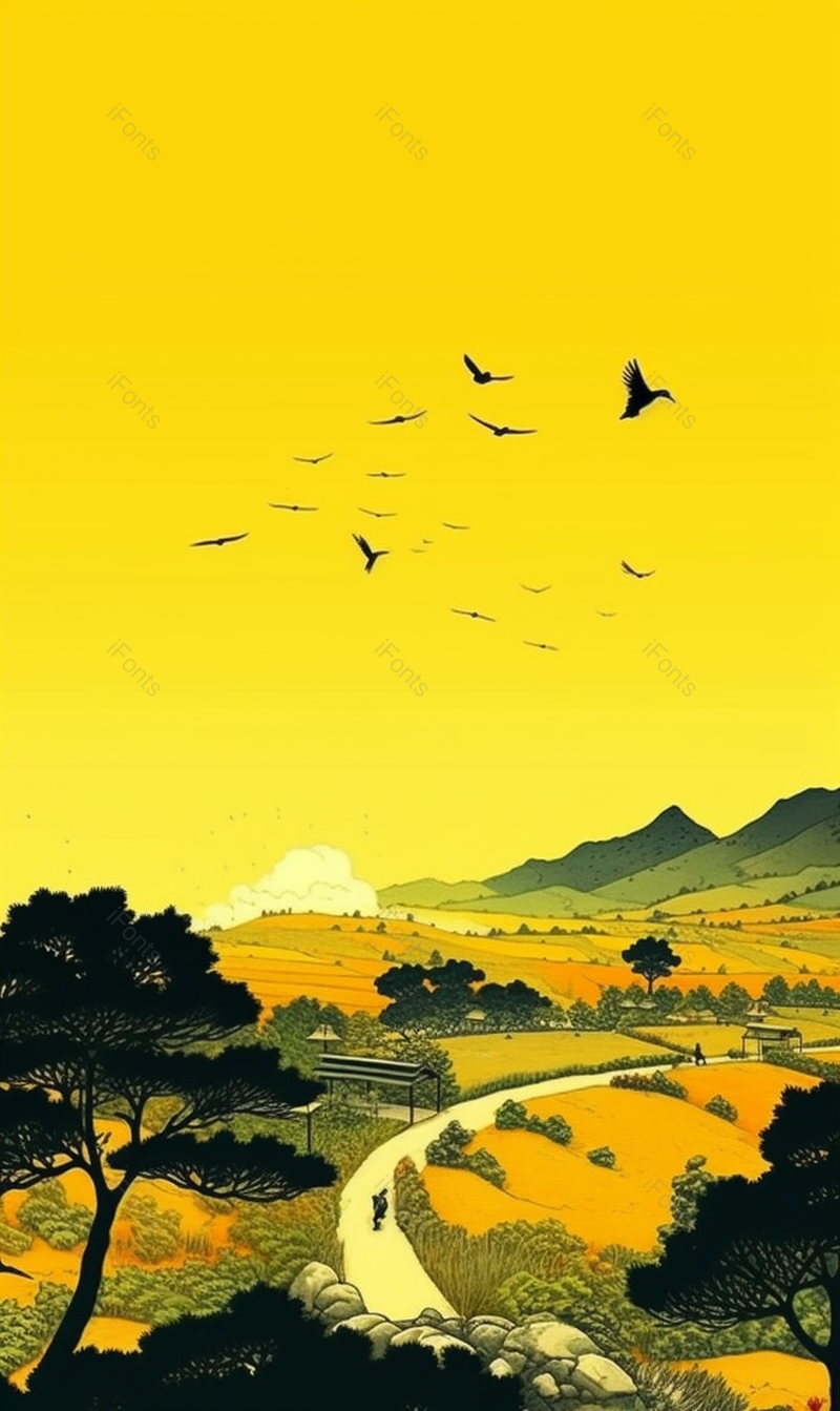 乡间的田野树木自然风景插画,插画/手绘图,插画/手绘图库,插画/手绘图下载,插画/手绘
